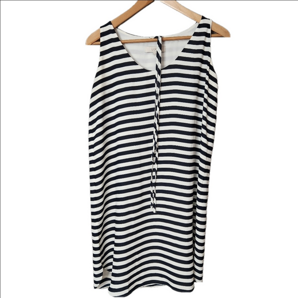 LOFT Dresses & Skirts - Ann Taylor LOFT Size Medium Striped Navy Sleeveless Sheath Dress tie belt